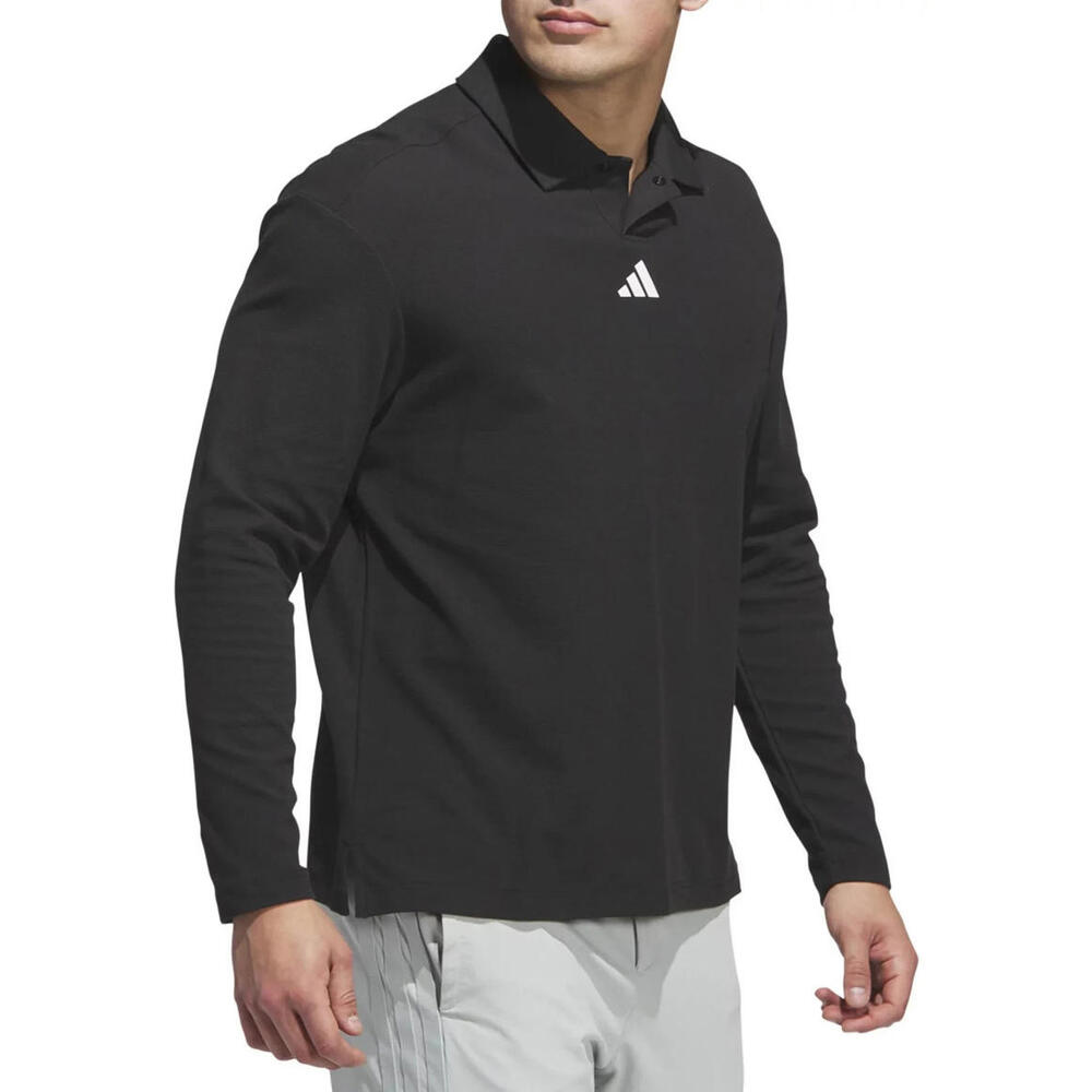 $90 ADIDAS JN3038 BEYOND LONG SLEEVE LOOSE FIT GOLF POLO TOP BLACK SIZE XL